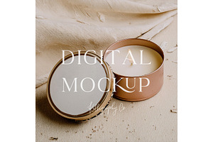 Round Candle Sticker Label Mockup