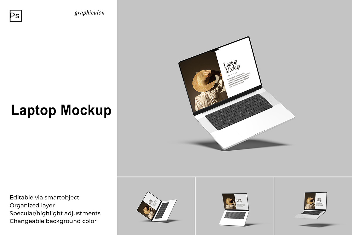 MacBook Laptop Mockup Bundle, a Mac Mockup by Graphiculon (Photo 1 of 11)