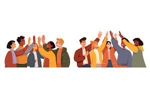 Friends group giving five. Happy, a Person Illustration by Stock-Smart-Start