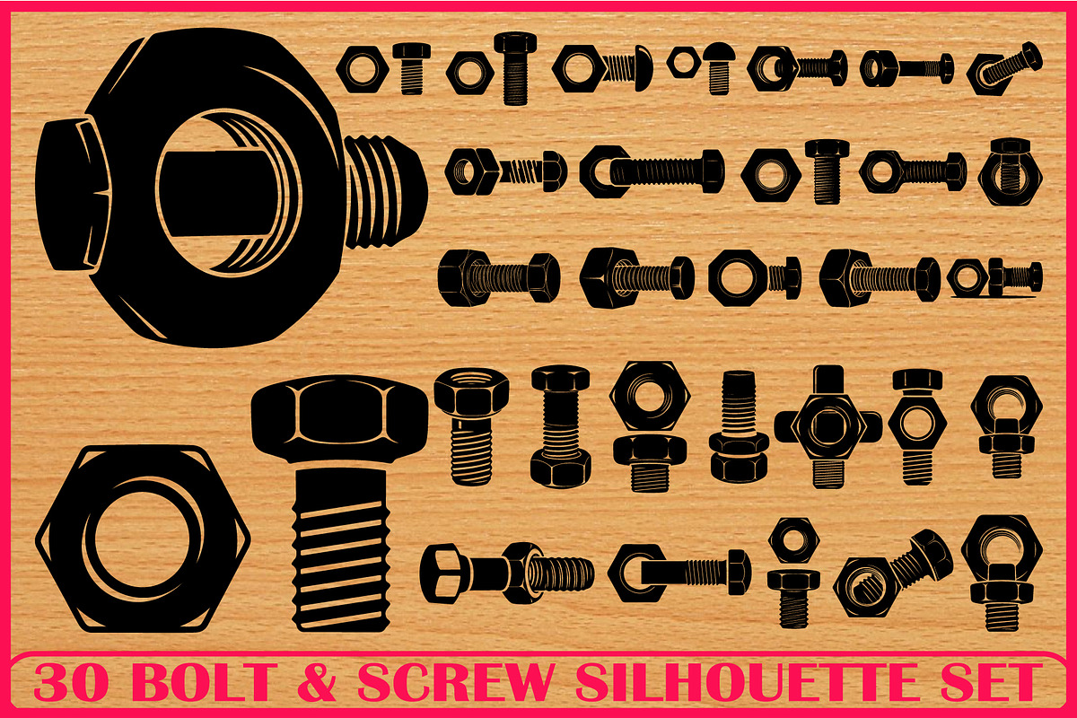 30 Bolt Screw Silhouette Vector Set, an Illustration by Gaye Art (Photo 1 of 4)