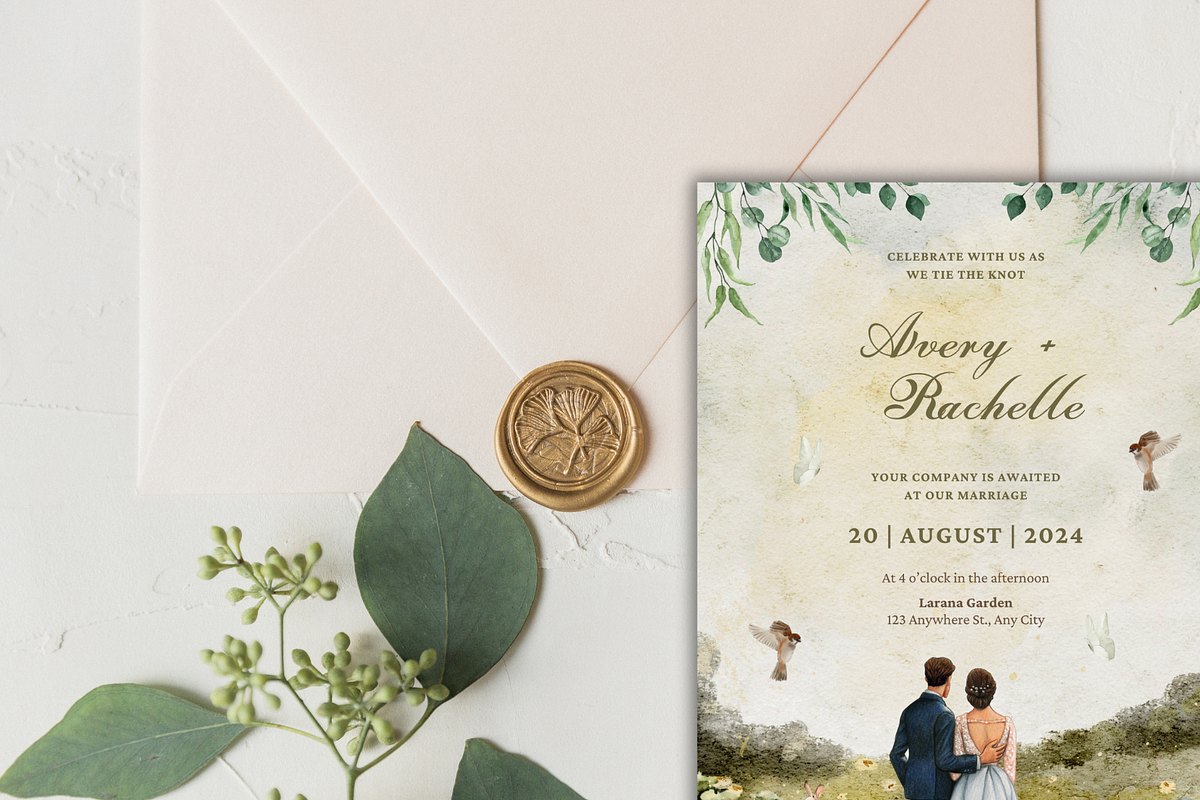 Green Watercolor Wedding Invitation, an Invitation Template by TheSimplySereneShop (Photo 7 of 11)