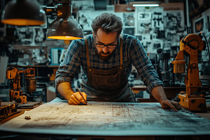A focused male engineering and technical expertise specialist architect or desi, a Person Photo by Textures & Backgrounds