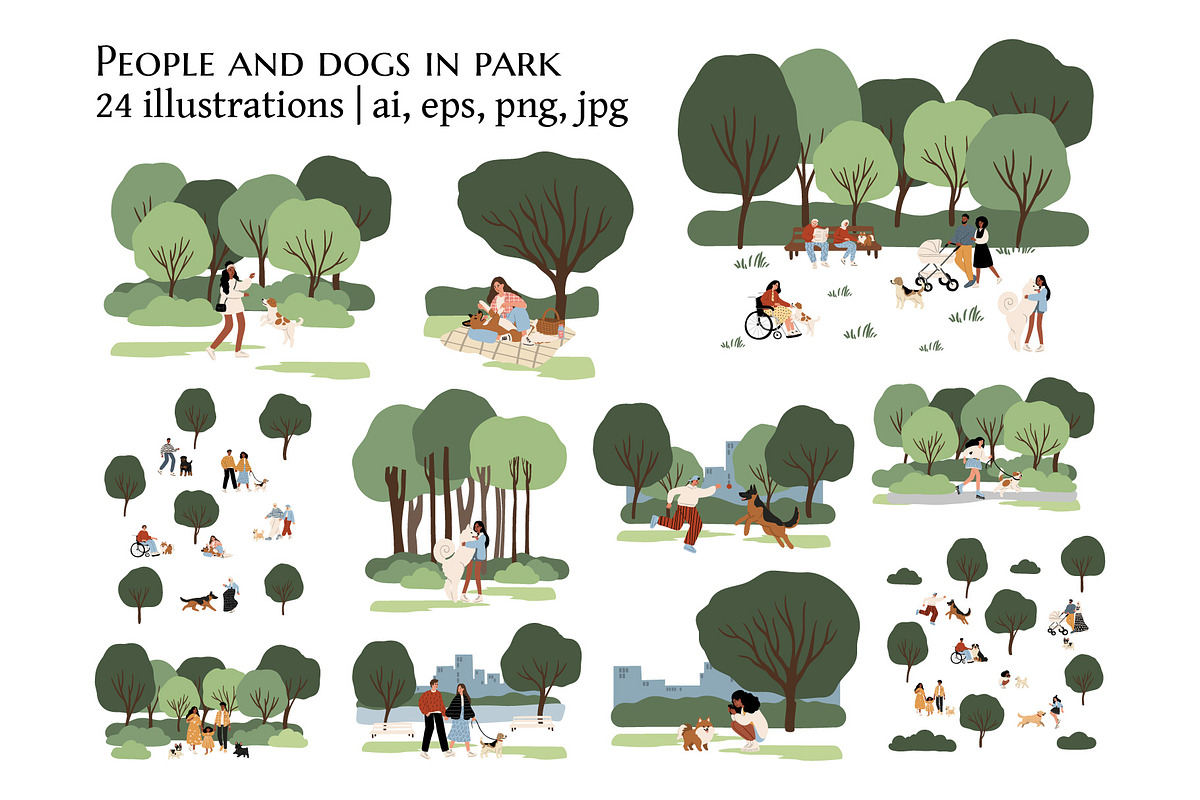 Pet and People in park Illustration, an Animal Illustration by LyubovZaytseva (Photo 1 of 6)