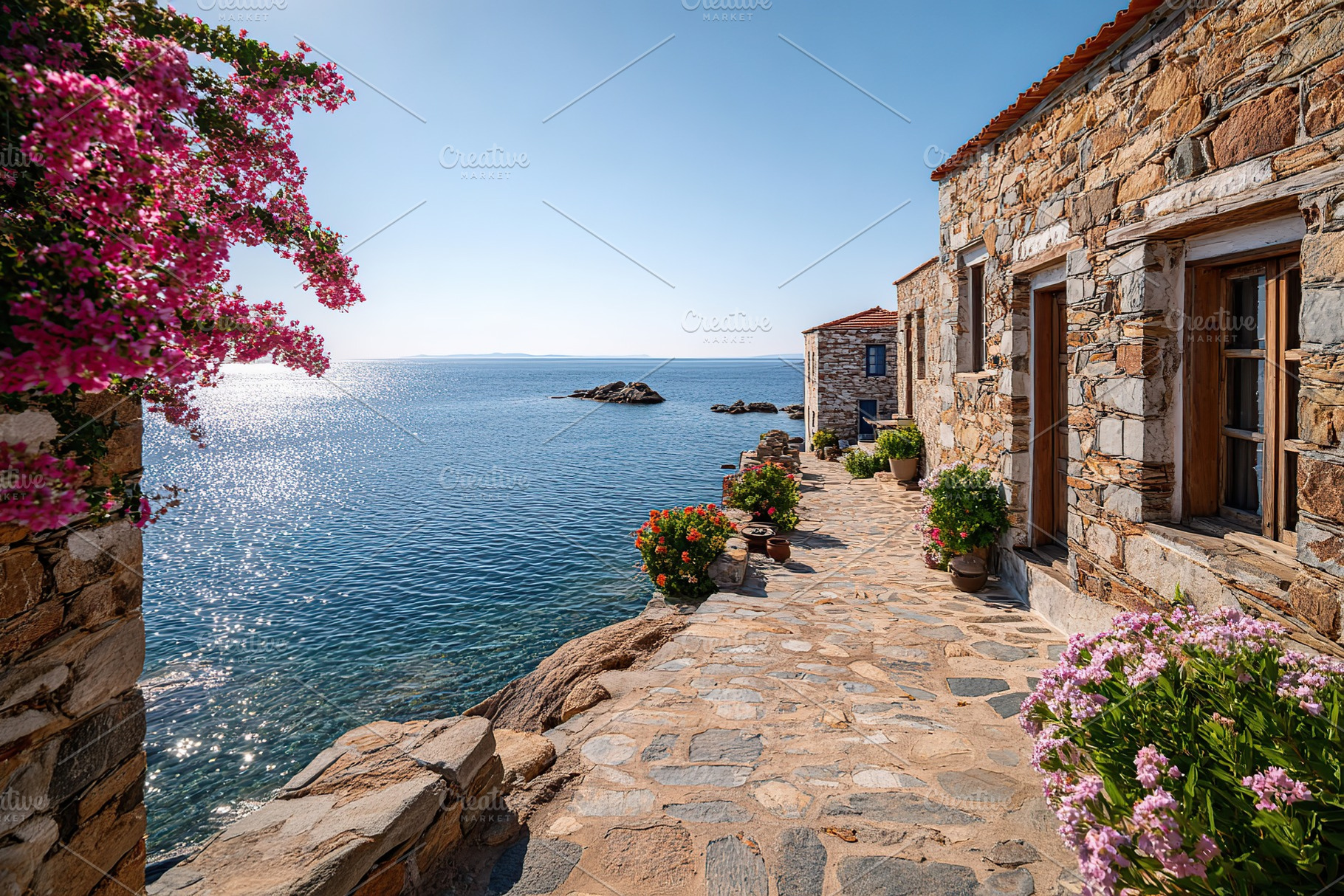 Enjoying a peaceful stroll through an old coastal village near the sparkling se, a Photo by AlyaAnd