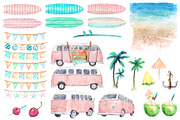 Pink Retro Bus & Surfboard Clipart, an Illustration by Dora Katona (Thumbnail 2 of 4)