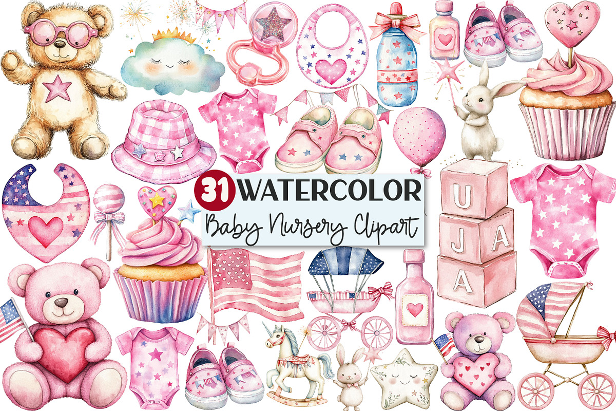 4th of July Pink Baby Nursery Clipar, an Illustration by Rose Art (Photo 1 of 7)