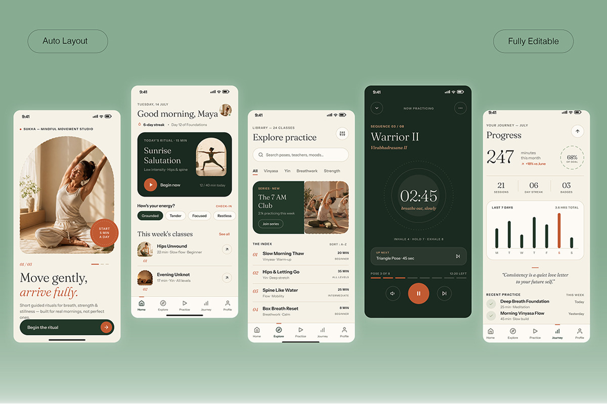 Sukha – Mindful Movement App UI Kit, an UI Kit Template by Pitchlook.Studio (Photo 3 of 4)