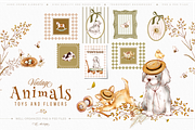 Vintage Animals Toys and Flowers, an Animal Illustration by TL Design (Thumbnail 1 of 8)