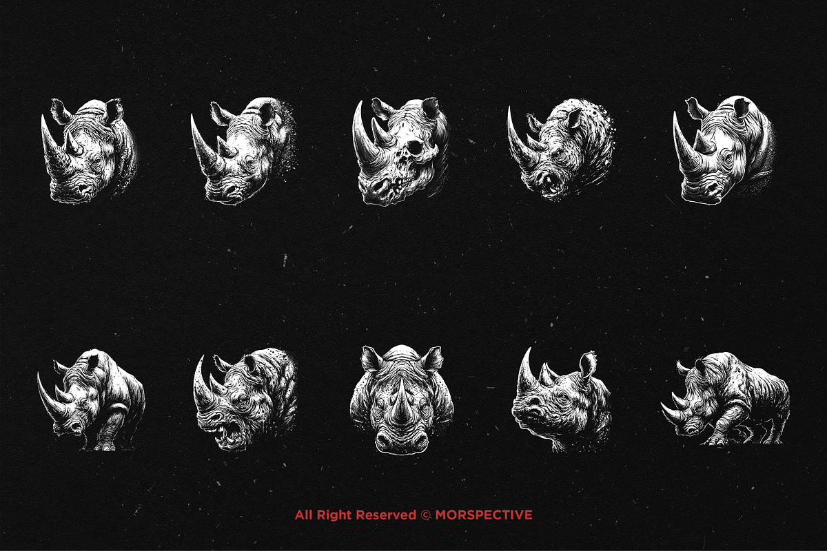 10 Bundle Dark Art Rhino Animal, an Illustration by Morspective (Photo 6 of 7)