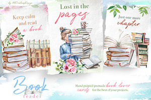 Watercolor Book Reader Clipart Set