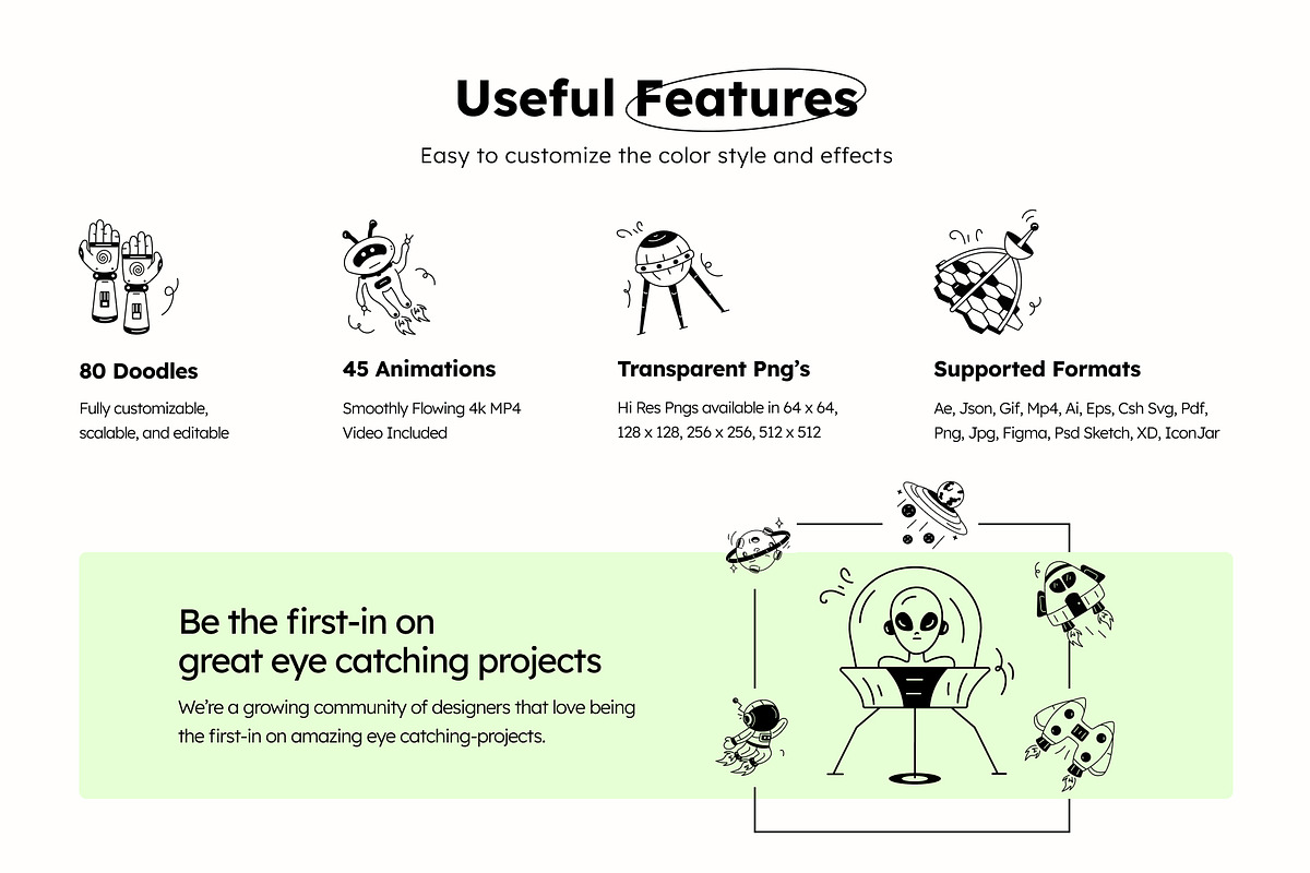 UFO Doodle Icons, a Solid Icon by Prosymbols (Photo 2 of 8)