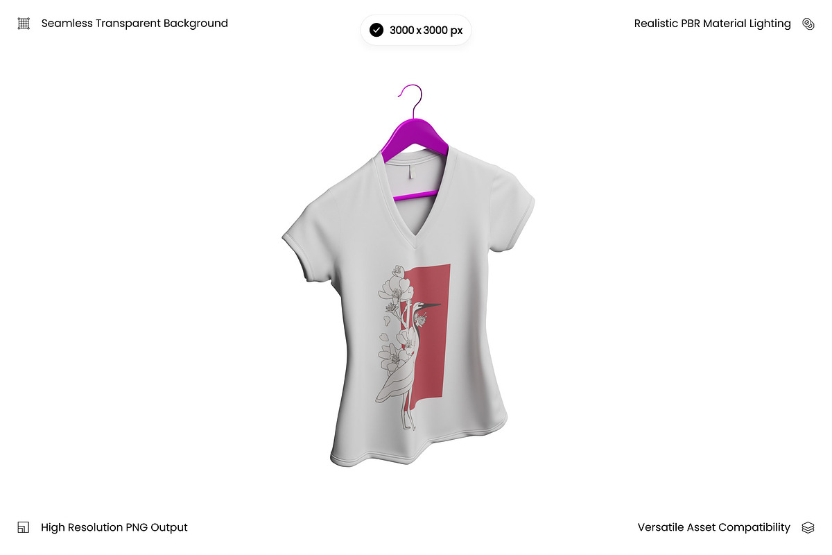 Women's V-Neck T-Shirt on Hanger 3D, an Object 3D Model by Wencory (Photo 2 of 3)