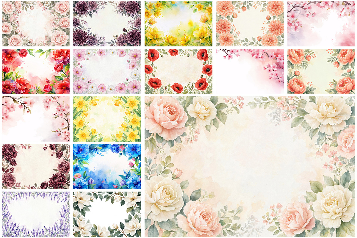 Watercolor Flowers Border Background, a Background Graphic by Forhadx5 (Photo 7 of 16)