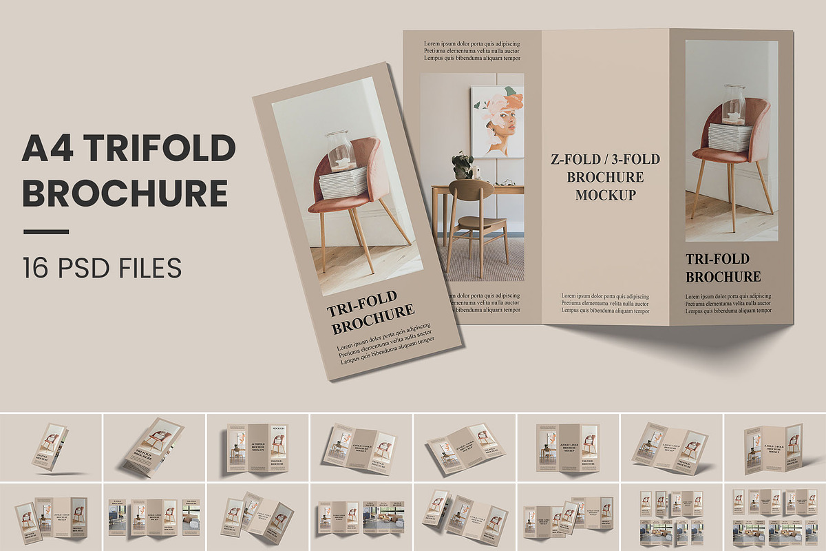 A4 Trifold Brochure Mockups | Z-Fold, an Advertising Mockup by Compositing Studio (Photo 1 of 20)