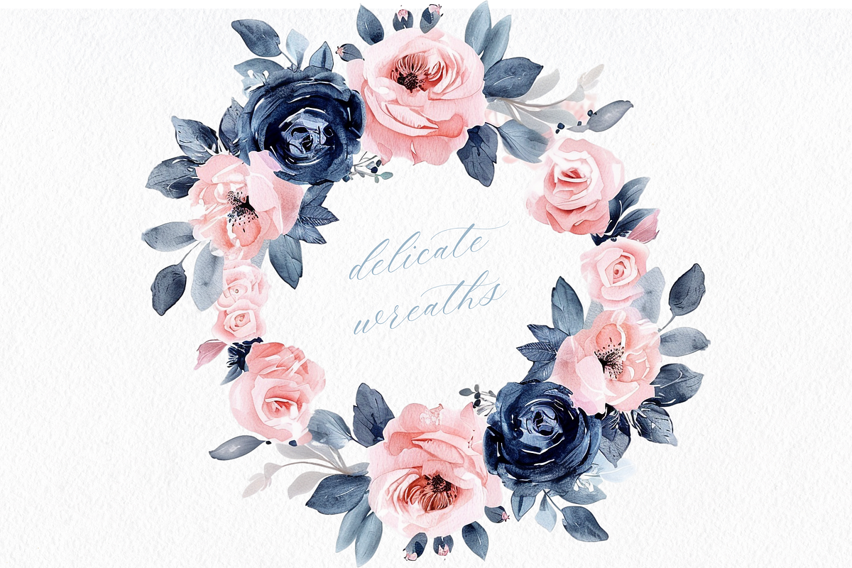 Navy and Blush Floral Clipart, a Decorative Illustration by ClipArtCharm (Photo 3 of 4)
