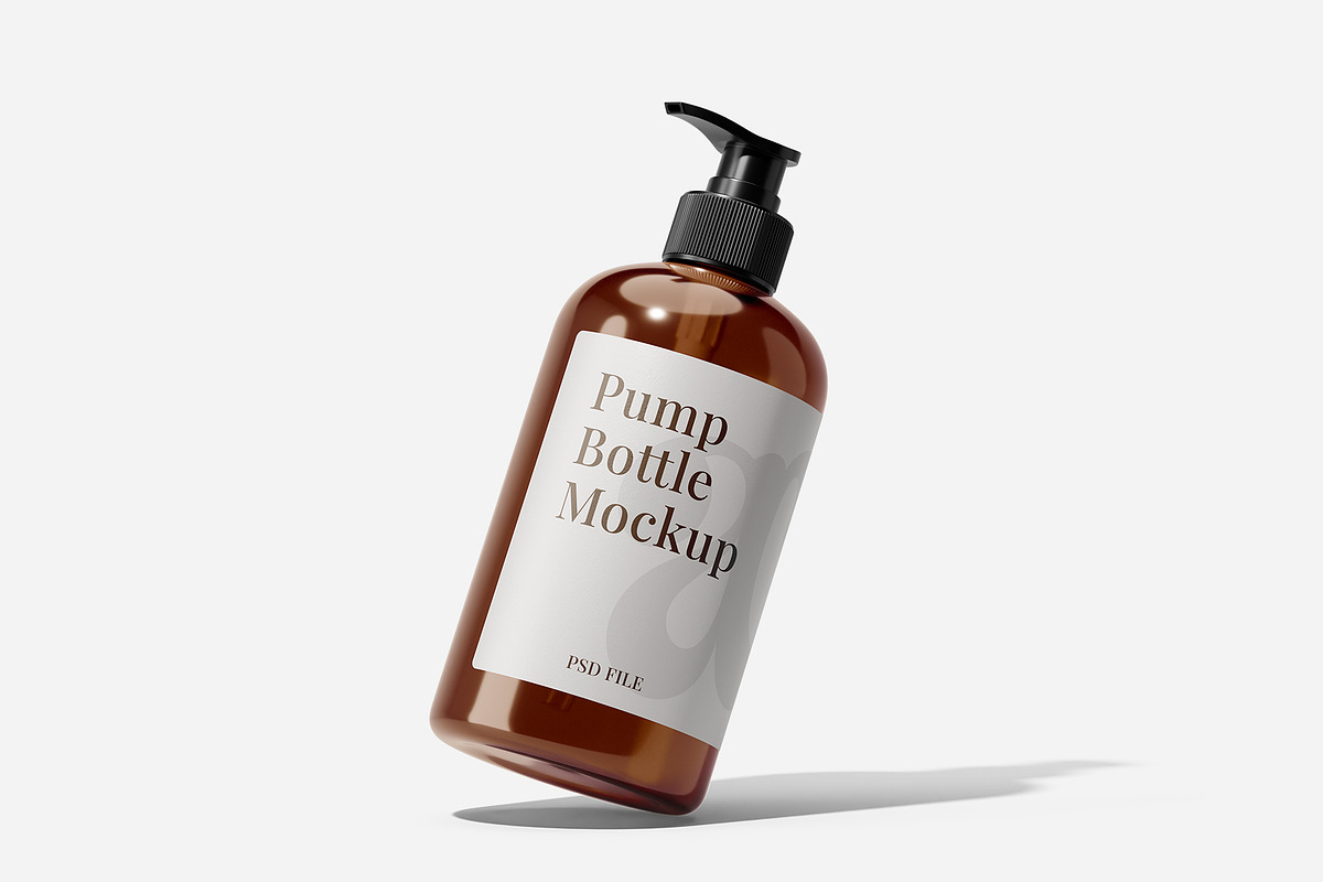 Amber Pump Bottle Mockup, a Cups & Container Mockup by Akebareee (Photo 1 of 3)