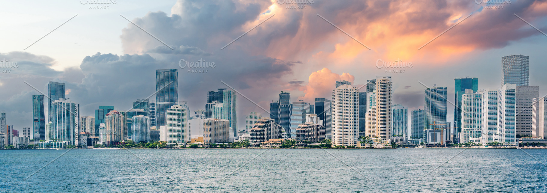 Miami Downtown skyline at sunset, an Architecture Photo by Maria Kray