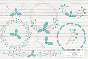 Vintage Blue Holly Vectors & Papers, an Illustration by Amanda Ilkov (Thumbnail 1 of 5)