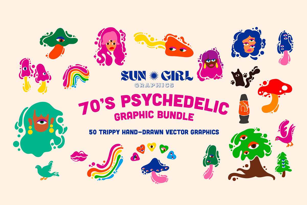 Psychedelic 70's Graphic Bundle, an Object Graphic by sungirlgraphics (Photo 1 of 10)