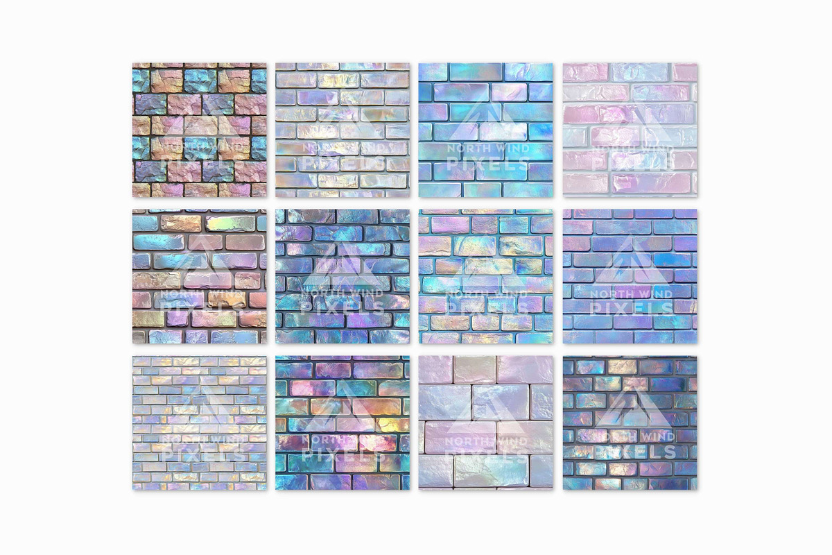 12 Iridescent Bricks Digital Papers, a Pattern Graphic by NorthWindPixels (Photo 2 of 4)