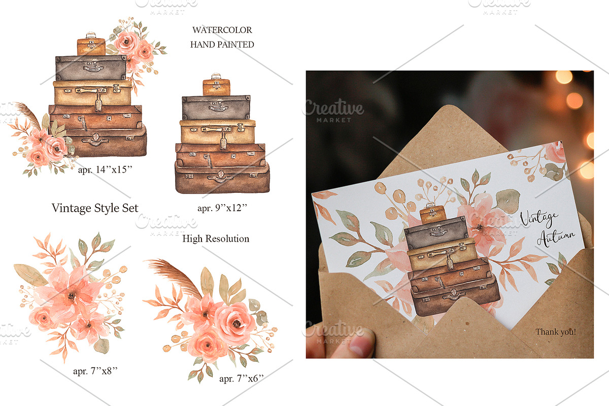 Watercolor Vintage Suitcase, a Decorative Illustration by MayaNavits (Photo 2 of 3)