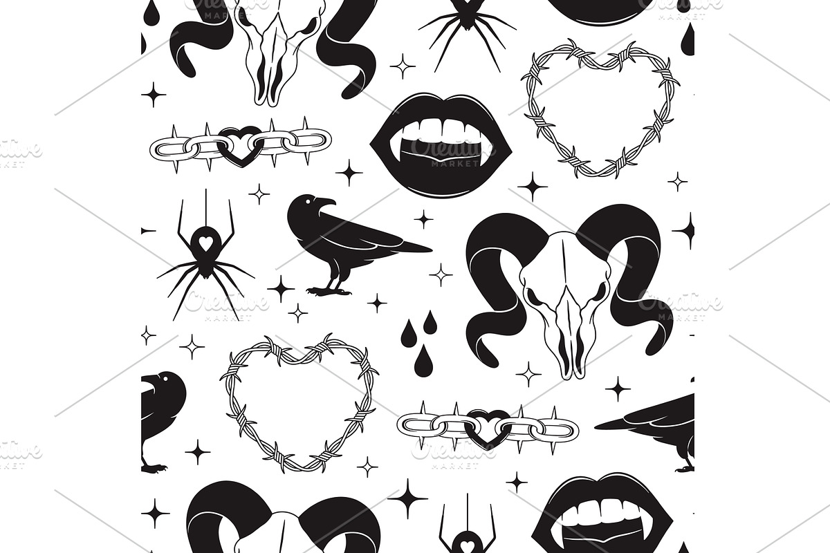 Tattoo seamless pattern. Black, an Illustration by LadadikArt