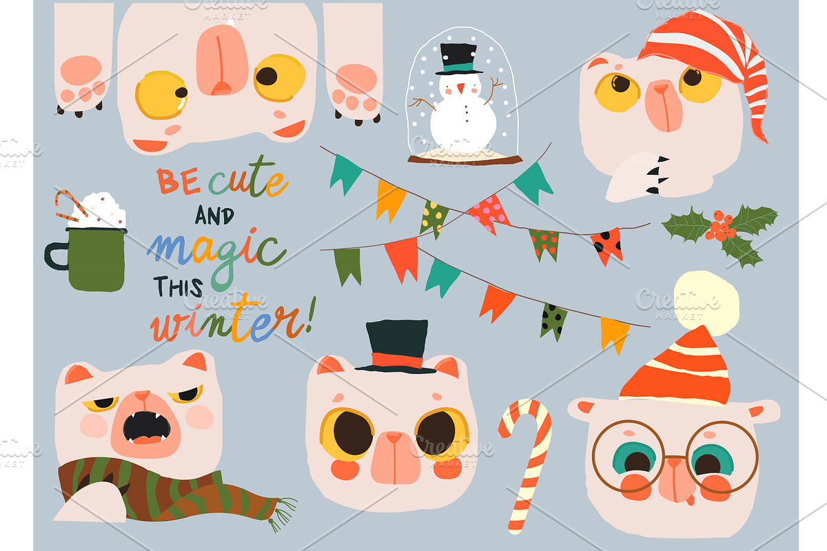 Cartoon Set With Cute Polar Bear, an Object Illustration by Maria Starus