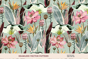 Tropical Flowers Seamless Vector 1