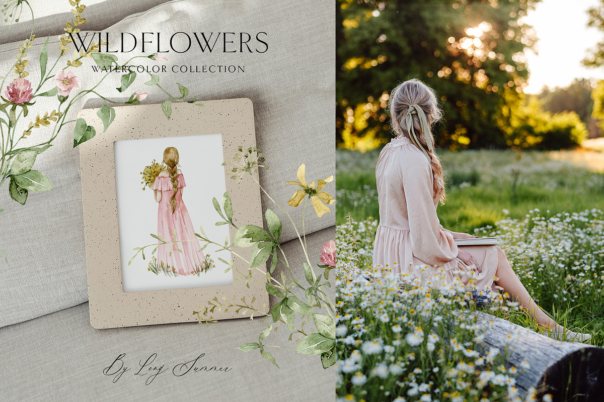 WILDFLOWERS delicate floral clipart, a Person Illustration by long summer (Photo 4 of 12)