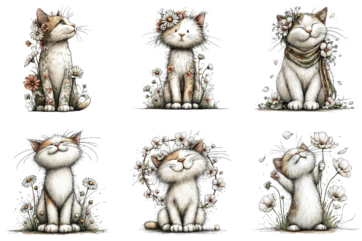 Spring Cat White Floral Clipart, an Illustration by CraftArtStudio (Photo 5 of 6)