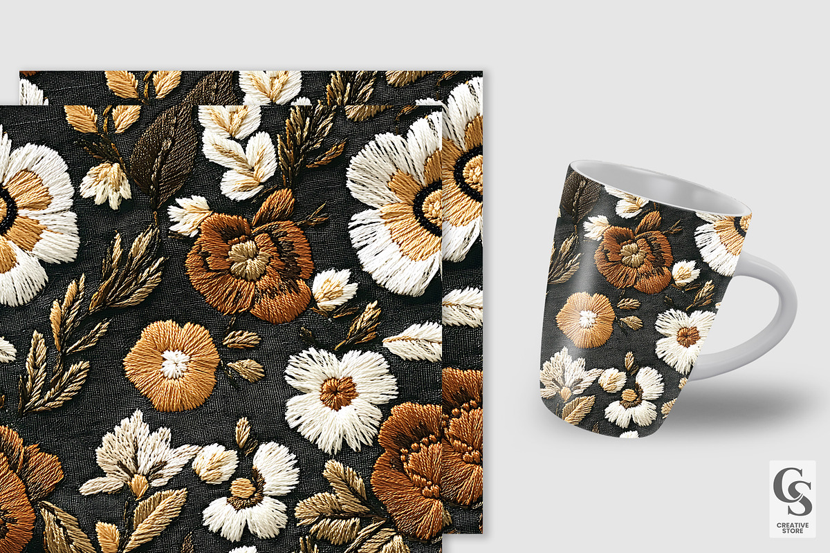 Retro Flower Embroidery Pattern, a Pattern Graphic by Creative Store (Photo 2 of 5)