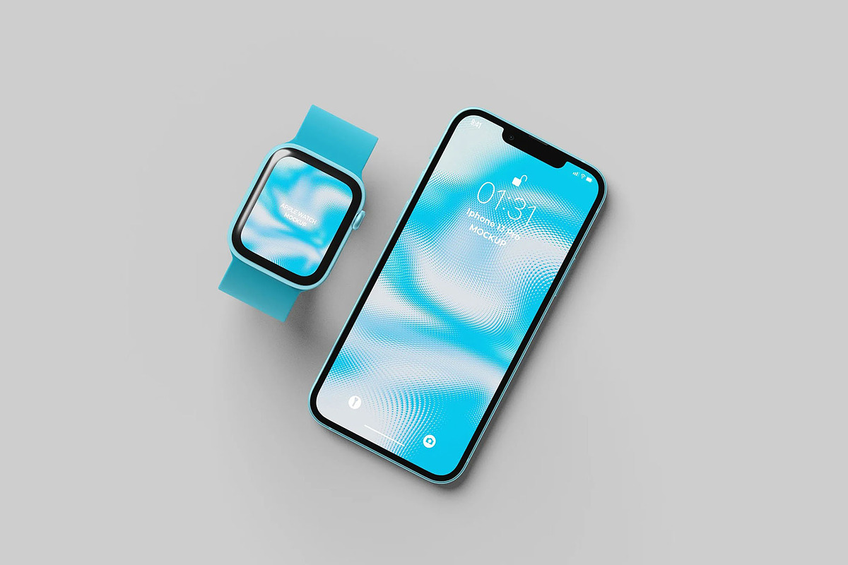 Smart Watch and Phone 13 Mockup, an Advertising Mockup by Se٧enStudio (Photo 2 of 2)