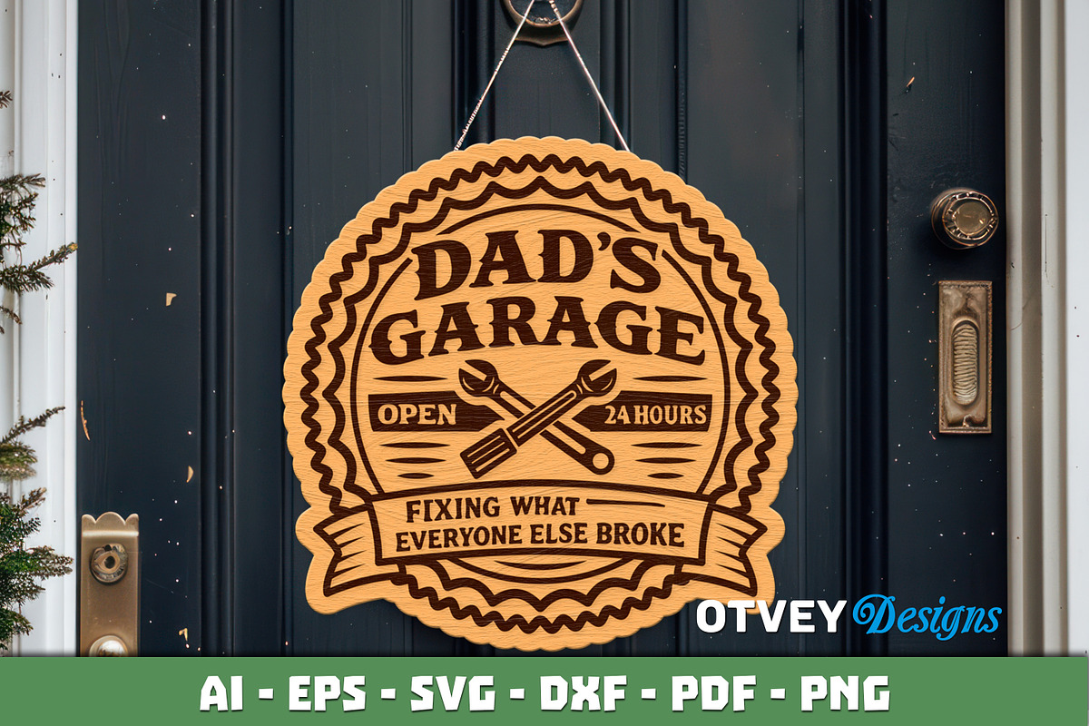 Wooden Dad's Garage Sign Lasercut 12, a Decorative Illustration by OTVEY DESIGN (Photo 2 of 13)