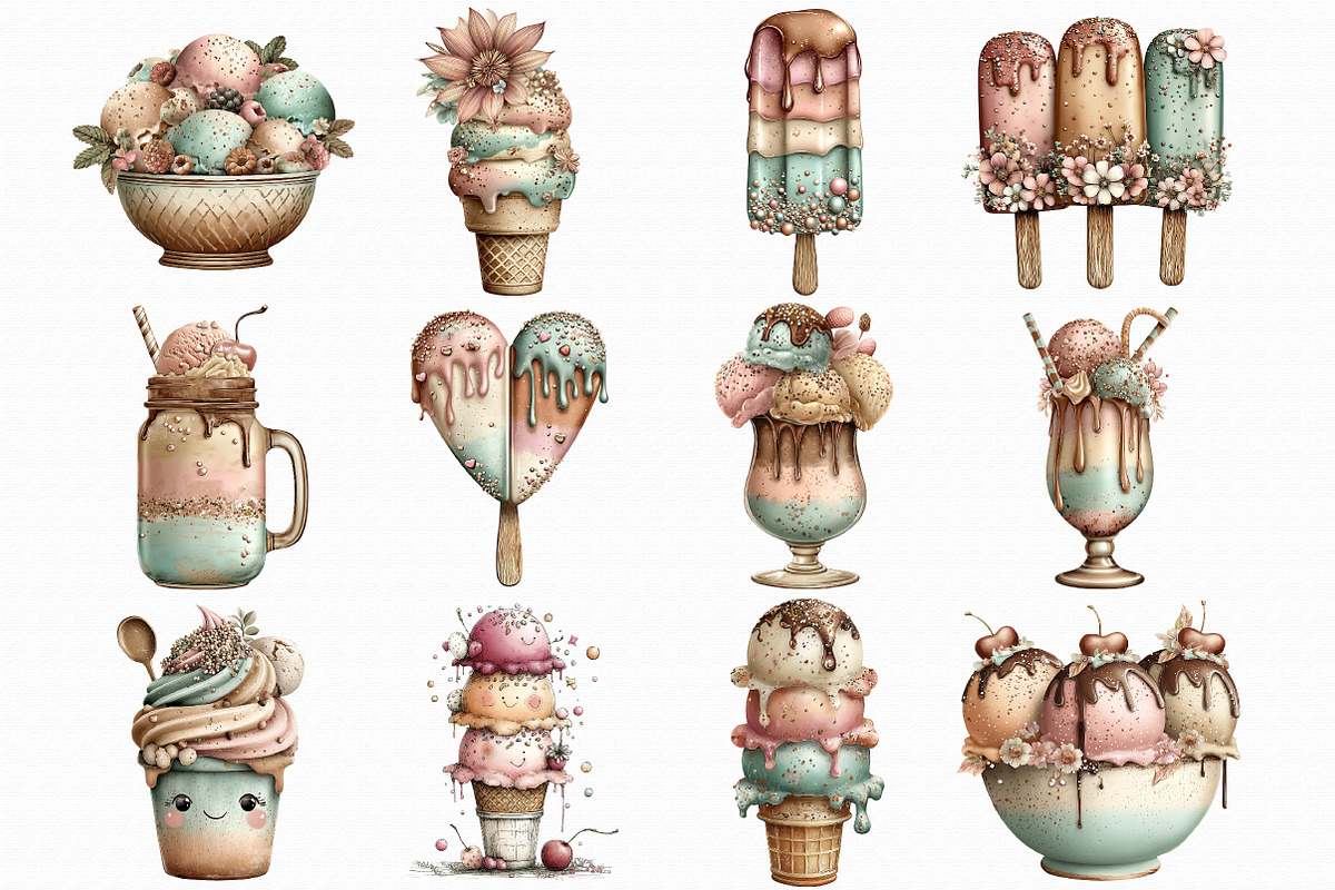 Whimsical Summer Ice Cream Clipart, an Illustration by Libby Wishes (Photo 2 of 7)