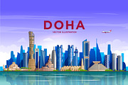 Doha ( QATAR ) skyline. Vector, a Work Illustration by Sky and glass (Thumbnail 1 of 4)