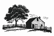 Farmhouse scene silhouette vector, an Illustration by Amazin_art (Thumbnail 12 of 13)