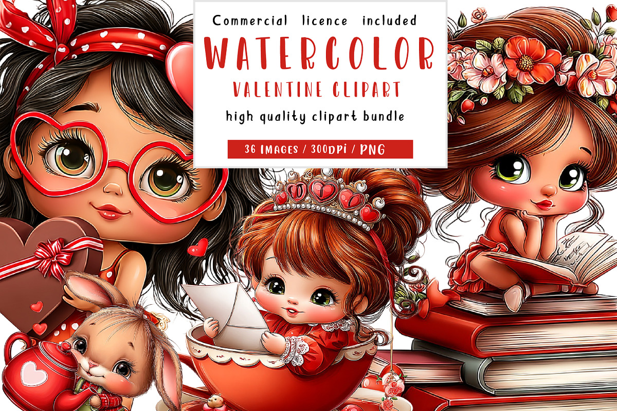 whimsical valentine clipart bundle, an Illustration by CreationArt (Photo 1 of 7)