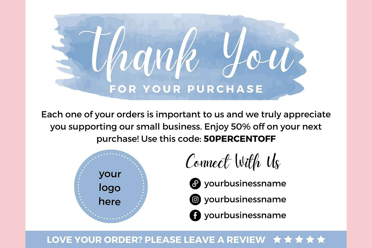 Thank you order card blue Canva 14, a Card Template by bonadigitals (Photo 2 of 3)