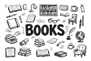 Hand Drawn Elements for a book theme
