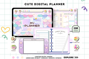 Cute Undated Digital Planner, a Stationery Template by Tas Creative Studio