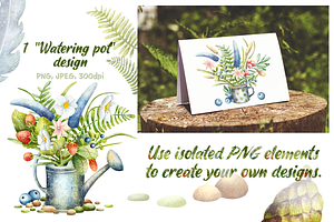 Forest Tea Time. Watercolor Clipart.