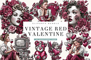 Vintage Red Valentine Clipart, a Seasonal Illustration by BusyDaydesign (Thumbnail 1 of 9)