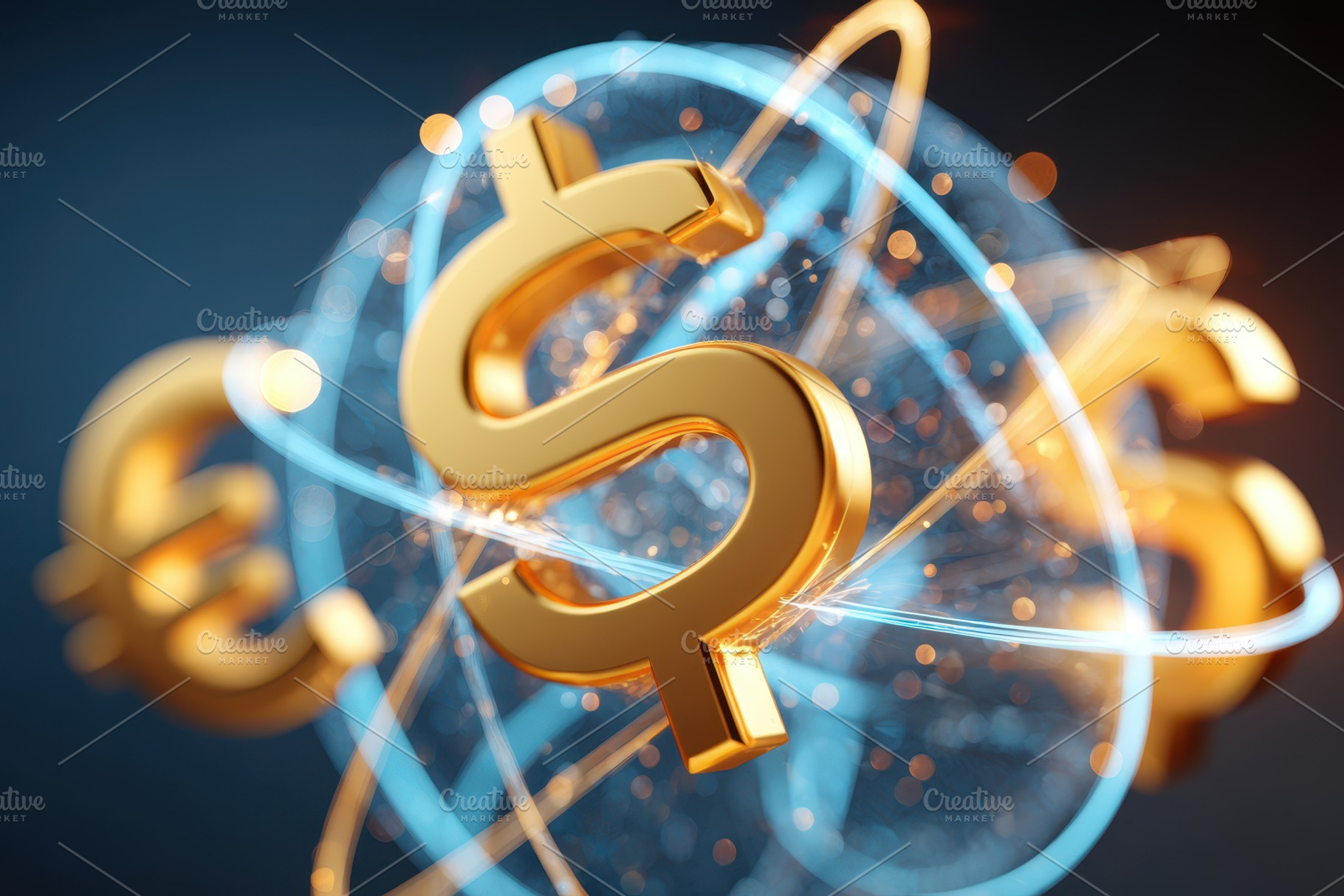Glowing currency symbols around digital globe, a Business Photo by AlyaAnd