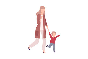 Mother and Her Little Son Walking, a Person Illustration by TopVectors