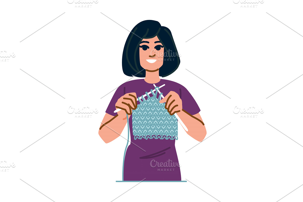 Woman knitting a turquoise sweater, a Person Illustration by pikepicture