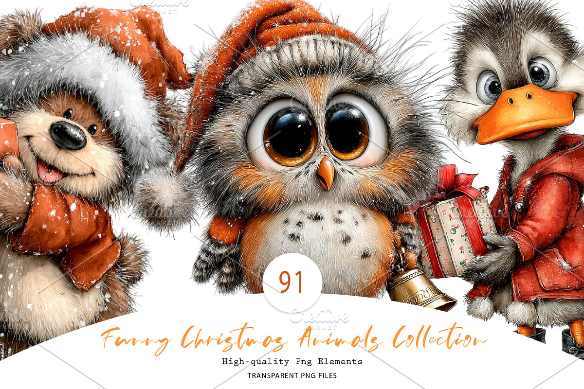Funny Christmas Animals Collection, a Seasonal Illustration by CreationArt (Photo 1 of 7)