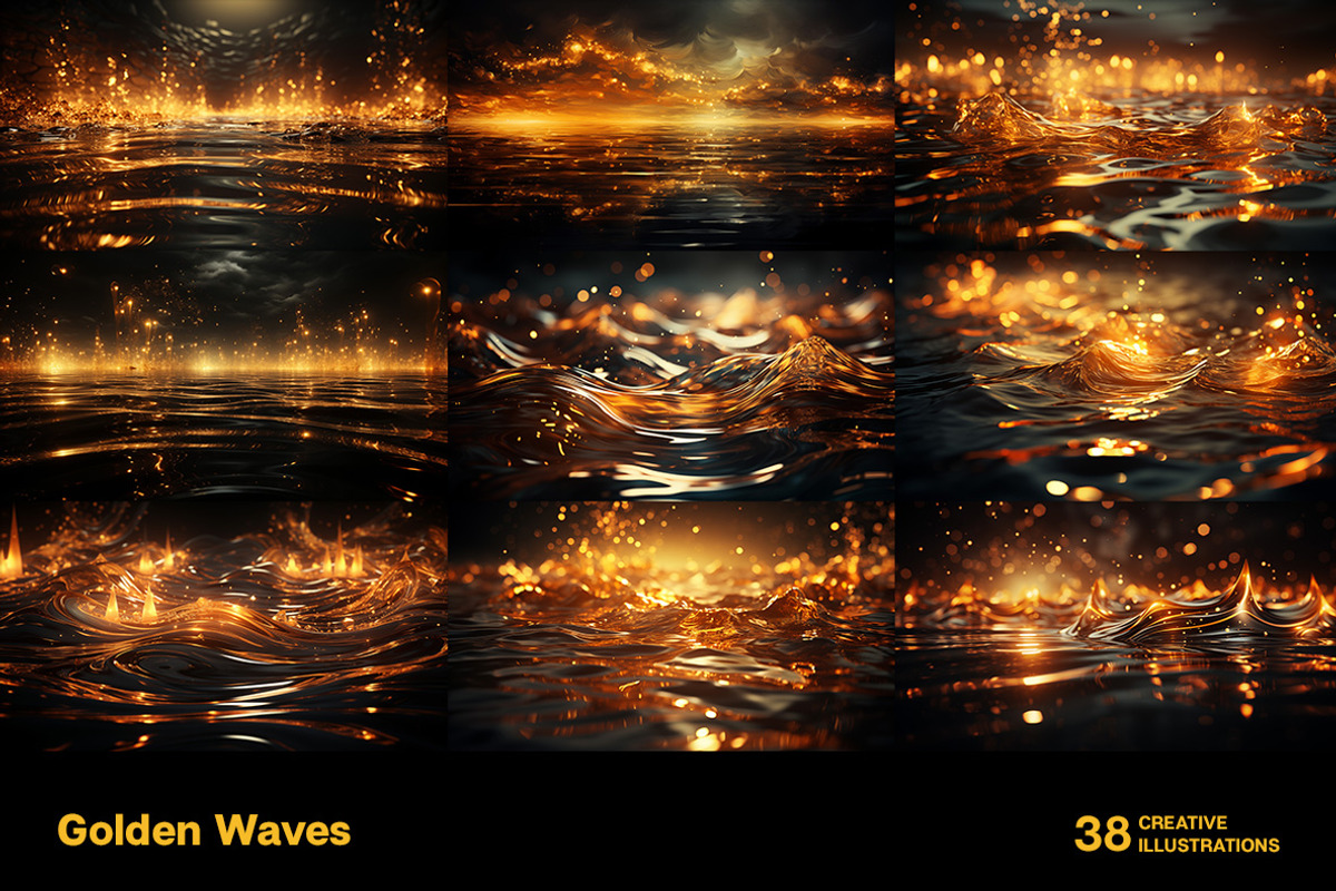 Golden waves. 38 images, a Decorative Illustration by Handmadefont (Photo 2 of 10)