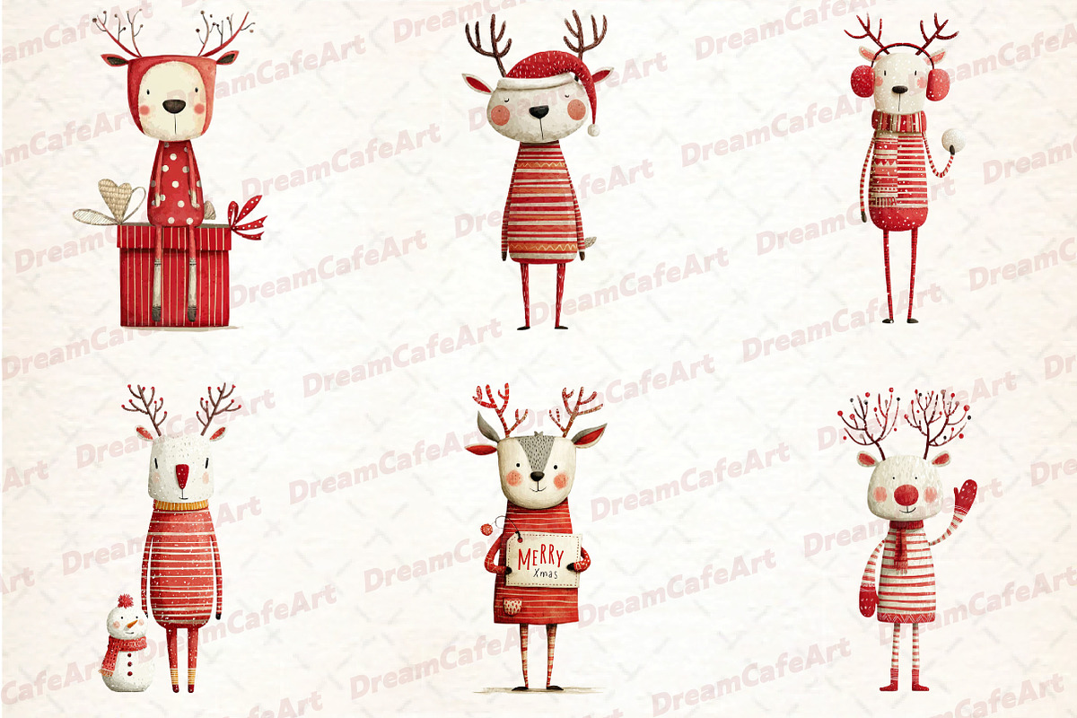 Reindeer Funny Christmas Clipart, an Illustration by DreamCafeArt (Photo 4 of 8)