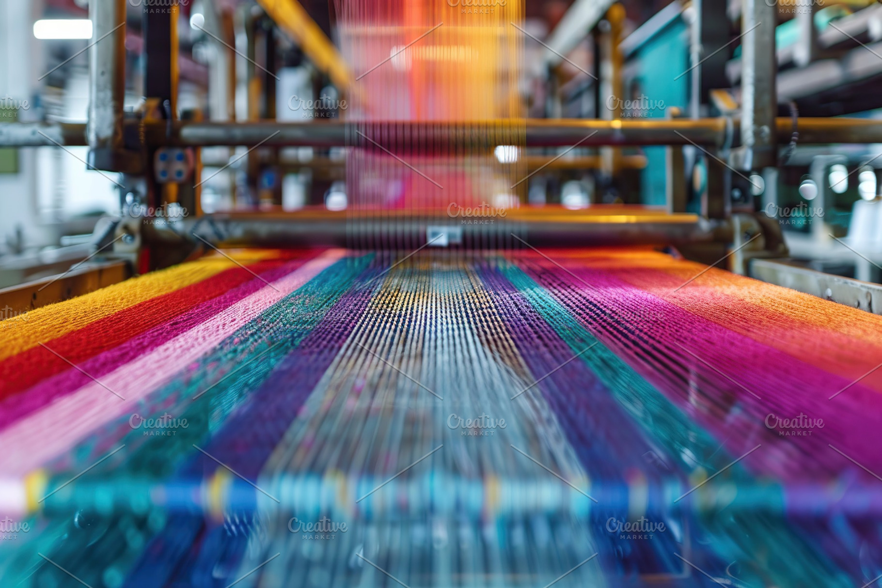 Modern yarn warping machine with colorful threads, an Industrial Photo by AlyaAnd