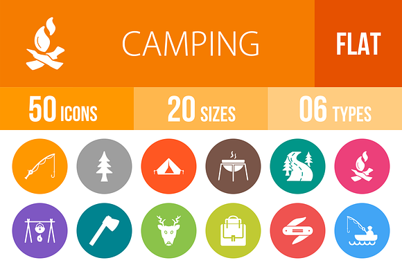 50 Camping Flat Round Icons